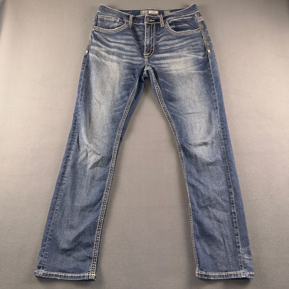 BKE Jake Straight Leg Jeans 34 x 31 Medium Wash Stretch Denim Contrast Stitch
